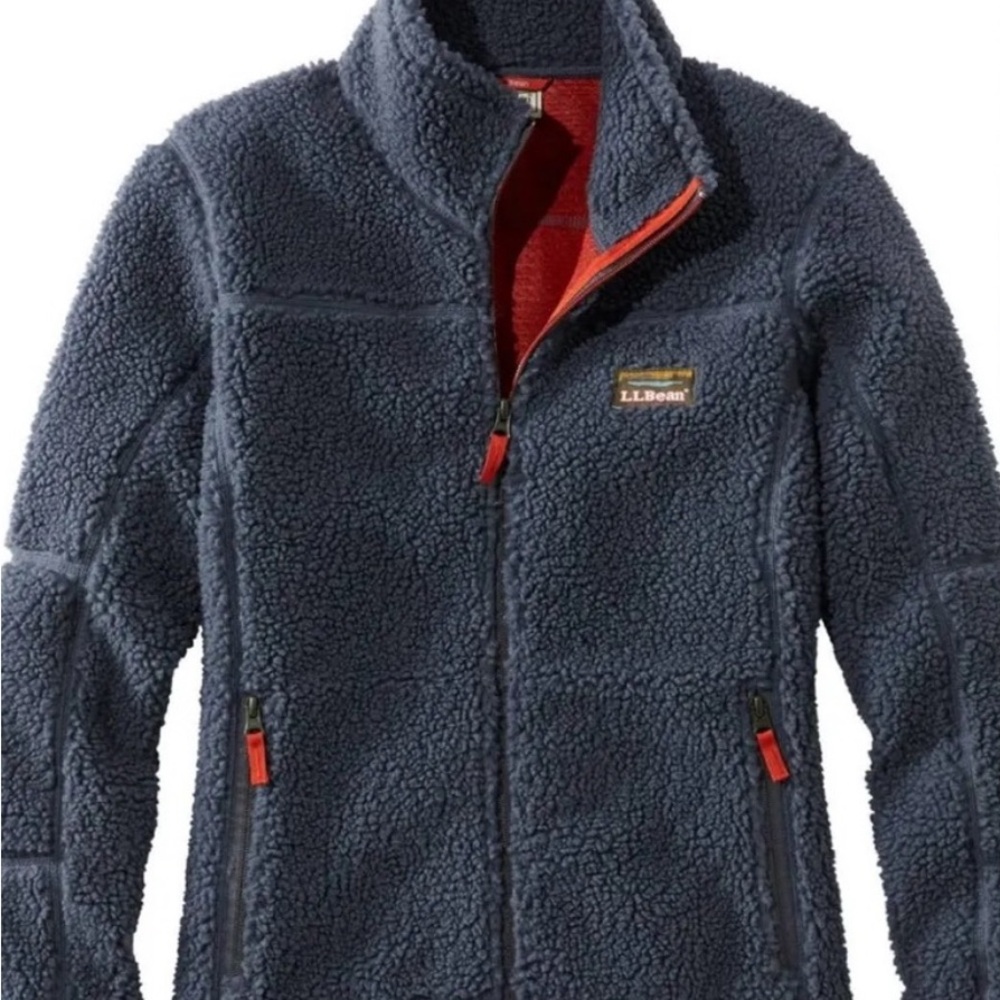L.L. Bean Women’s Mountain Deep Pile Sherpa Jacket Sz S Grey Orange EUC Full Zip